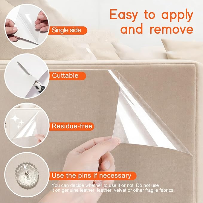 36 Pcs Cat Scratch Furniture Protector with Securing Pins, Extra Thick Transparent Couch Protector from Cat Claws, Strong Hold Anti Scratch Deterrent Sofa Guard