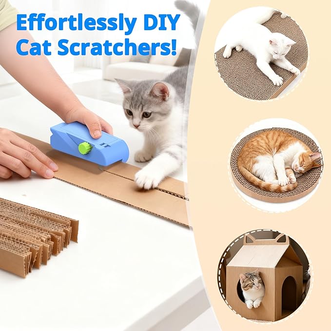 Cardboard Cutter for Cat Scratchers with 10pcs Blade, 4-in-1 Box Cutter 3D Printed Cardboard Strip Cutter DIY cat scratchers Cutter Tool for Cat Lovers
