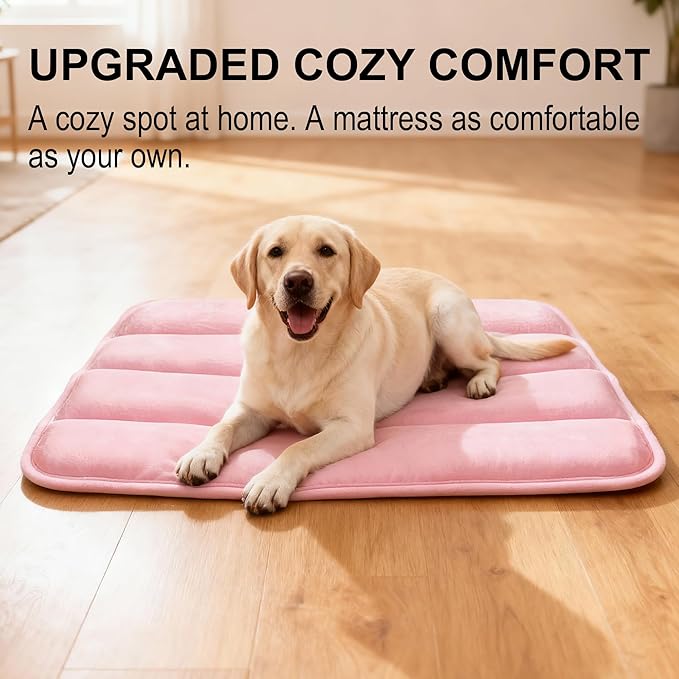 Dog Crate Pad, Ultra Soft & Anti-Slip Kennel Mat, Secure Fit for Metal Crates & Dog Cages, Washable Cozy Bed for Small Medium Large Dogs (Pink, L(34"*20"*1.5"))