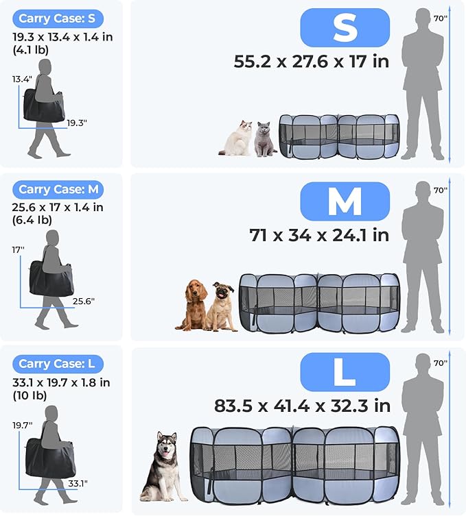 2-in-1 Cat Playpens, Detachable into 2 Separate Playpens with Additional 2 Doors, Portable Dog Playpen Cat Tent Enclosure for Kitten and Puppy Indoor Outdoor Use(S)