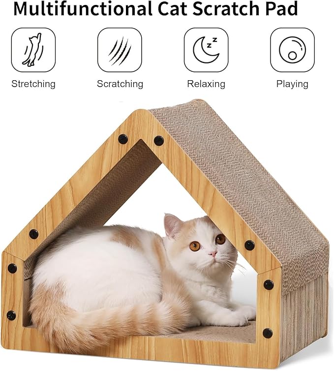 FUKUMARU Cat Scratcher House, Cozy Cardboard Design, Safe and Secure for Kittens, Eco-Friendly, 16.14 in Bevelled Surface, Maximum Load Capacity 22 Lbs
