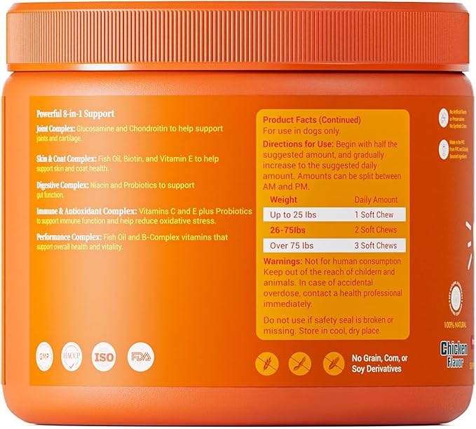 Dog Multivitamin, Chewable Dog Vitamins and Supplements for Hip & Joints, Skin & Coat, Omega 3 Fish Oil for Dogs- Senior & Puppy Multivitamin- Chicken- 120ct,Chicken Flavor