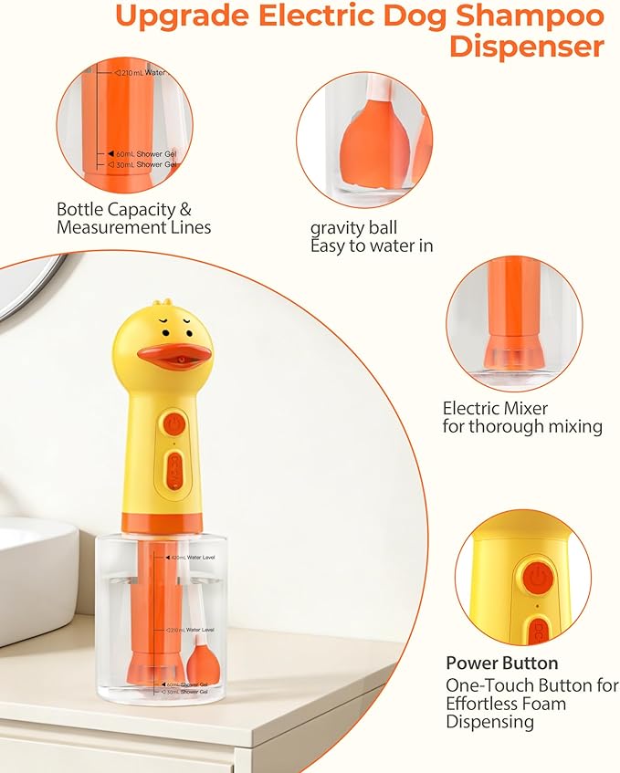 Electric Dog Shampoo Dispenser with Auto Mixing, 500ml Dog Shampoo Foamer & Soap Sprayer, Rechargeable Pet Shampoo Dispenser for Dogs & Cats, Waterproof Dog Bath Foam Machine