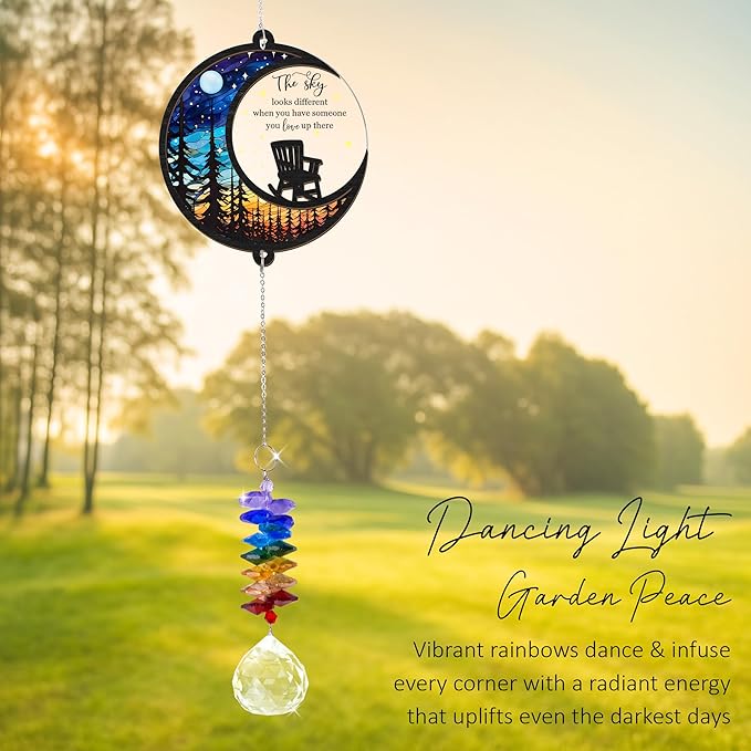 Memorial Suncatcher - Moon Chair Ornament - Sympathy Gift for Loss of Loved One - Bereavement Gifts - Condolence Gift - Memorial Rainbow Maker - Remembrance Ornament - Funeral Keepsake
