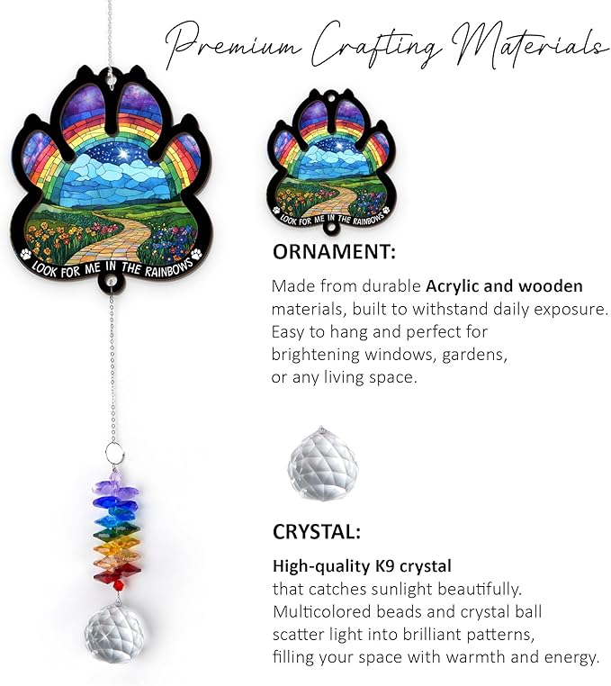 2 Layered Ornament Suncatcher - Mother's Day Father's Day Christmas Birthday Gifts for Pet Lover - Rainbow Bridge Suncatcher - Sympathy Ornament - Pets Remembrance - Paw Gift for Loss of Pet