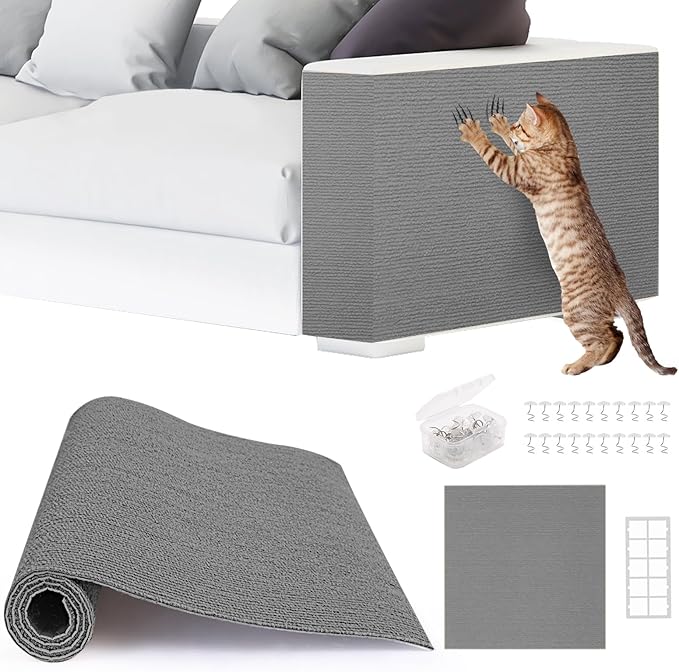 2pack Cat Scratch Couch Furniture and Wall Protector | Adhesive Cat Scratch Pad for Covering Cat Tower, DIY Climbing Cat Scratcher Couch Protector from Cat Claws Scratching (Light Gray)