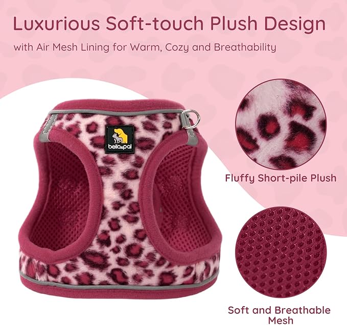 BELLA & PAL Step in Vest Harness for Small and Medium Dogs, No Pull Small Dog Harness with Leash Set, Comfortable Air Mesh Dog Vest Harness with Reflective Strip (Pink Leopard, XS)