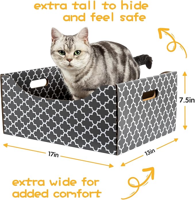 [Ultra-Large] Cardboard Cat Scratcher Box, Heavy Duty Cat Scratcher Bed with Double-Sided Scratch Pad, Sturdy and Refillable, Ideal for Scratching and Sleeping, Premium House for Indoor Cats
