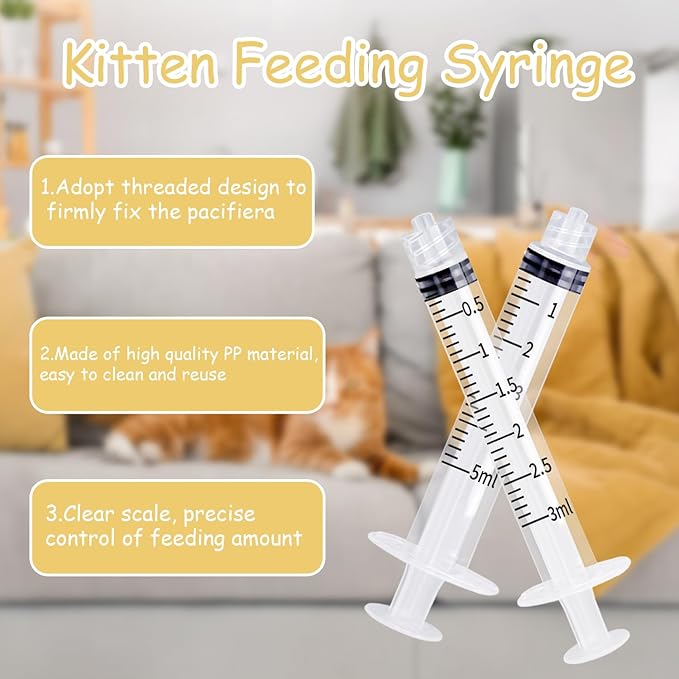 Pet Nursing Bottle Kit for Kitten Puppy,60mlCat Bottle Feeding Kit Nipple Kittens Syringe for Small Cat Dog Newborn Kitten Puppys Rabbits Squirrel Animals (Yellow)