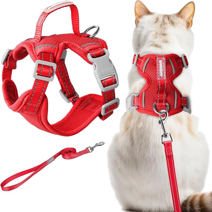 Cat Harness and Leash Set Escape Proof for Kitten Walking, Soft Adjustable Top Handle Vest Harnesses for Cats, Easy Control Breathable Reflective Small Medium Large, Red, M