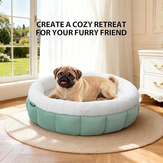 BALANCE Cat Beds for Indoor Cats, Washable Round Cat Bed, Cute Kitten Bed with Anti-Slip Bottom for Kitty and Puppy, 23 Inches, Granite Green