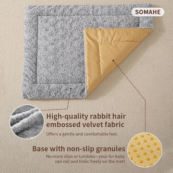 Self Warming Cat Bed Mat, Washable Self Heating Cat Mat, Extra Warm Thermal Pet Pad with Non-Slip Bottom, Soft Plush Faux Fur for Indoor Pet Sleep Cushion, 23x15 Inch Grey