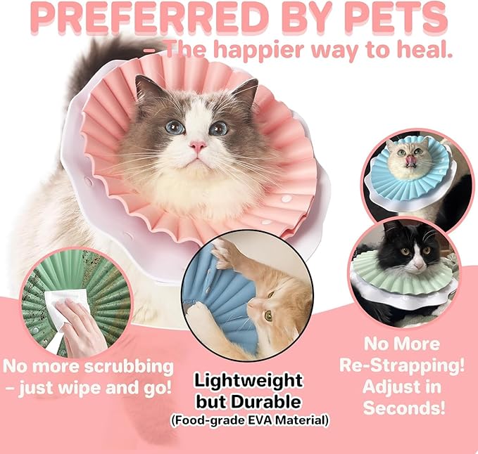2 Pieces Soft Cat Cone Collar– Adjustable Lightweight Recovery E-Collar to Stop Licking, Scratching & Biting After Surgery, Comfortable Wound Healing Cone Alternative (Pink, L)
