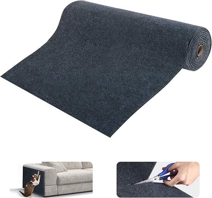 Cat Scratching Mat, Self-Adhesive Cat Scratch Furniture Protector, Trimmable DIY Cat Wall Climbing Carpet, Cat Couch Protector, Cat Scratching Pad Replacement (Dark Grey, 39.4"x15.8")