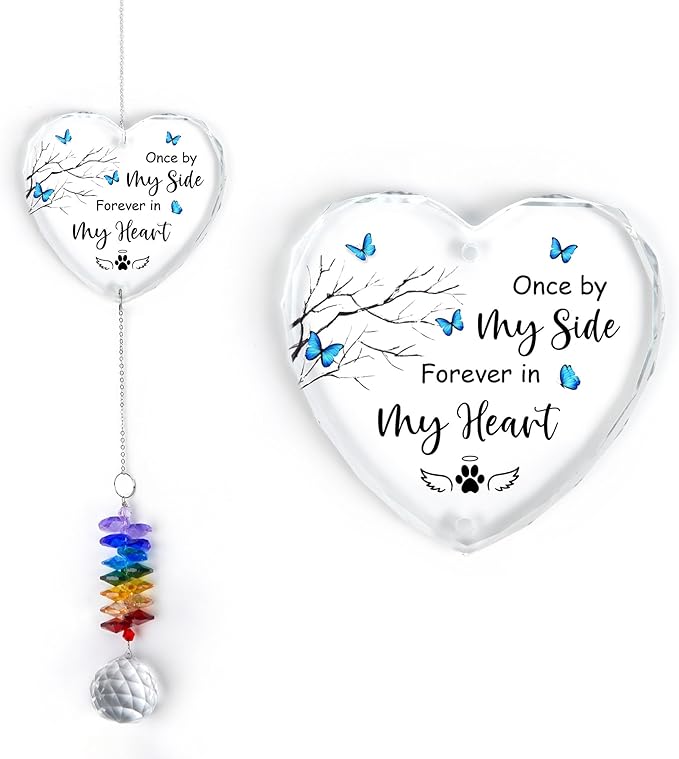 Glass Ornament Suncatcher - Forever in My Heart - Memorial Sympathy Gift for Pet Lovers - Mother's Day for Pets Mom Dad - Heartfelt Bereavement Keepsake for Dog Cat Owners