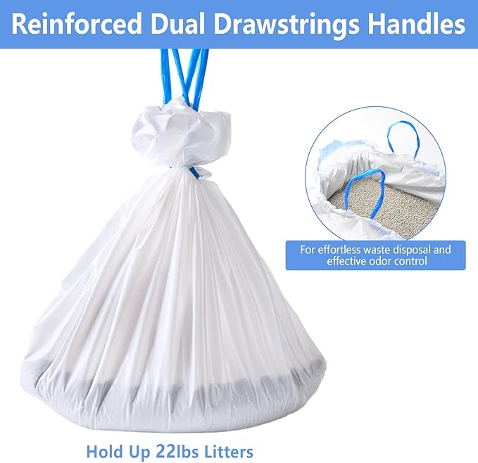 25 Count Cat Litter Liners Large 37x19" Jumbo Drawstring Litter Bags Extra-Thick Cat Litter Box Liners Heavy Duty Kitty Pan Liners for Easy Cleanup
