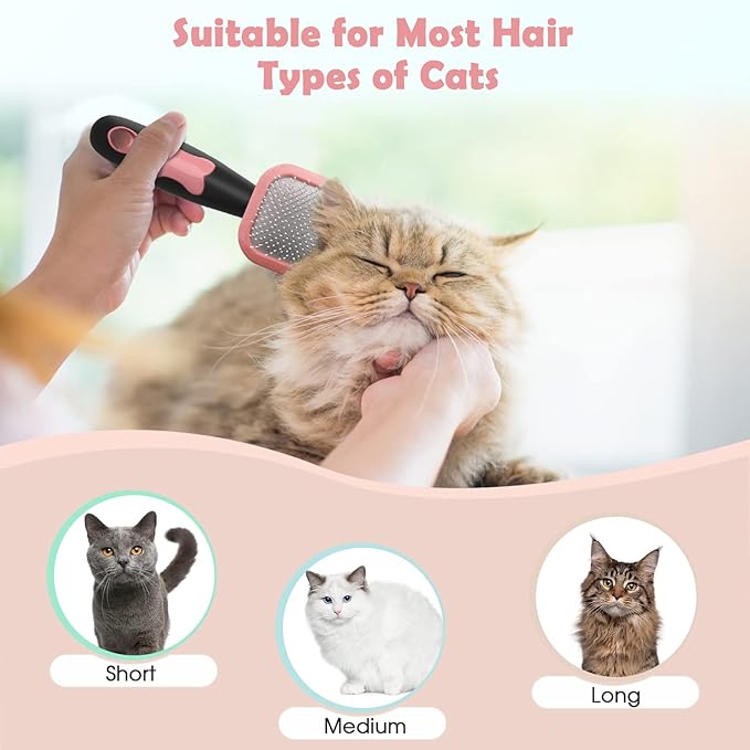 Slicker Brush for Dogs - Gently Cleaning Pin Brush for Shedding, Small Dogs, Puppy, Yorkie, Poodle, Rabbits, Cats - Pink