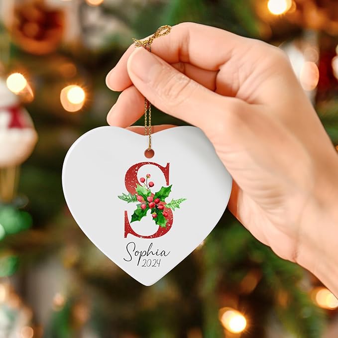 Name Ornaments for Christmas Tree, Personalized Christmas Ornaments, Custom Initial A-Z Monogram Ceramic Ornament 2026, Customized Gifts, Stocking Name Tags