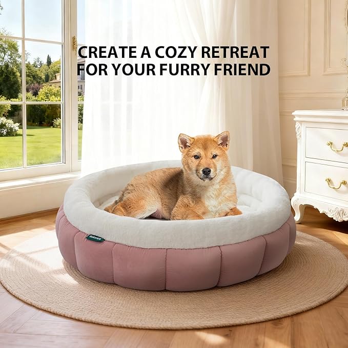 BALANCE Cat Beds for Indoor Cats, Washable Round Dog Bed, Donut Dog Bed with Anti-Slip Bottom for Small Dogs, 28 Inches, Mellow Rose