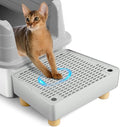 Extra Large Cat Litter Box Step Ramp, Cat's Litter Catcher Mat with Wooden Feet, Filter Function, Pedal Stool for Self-Cleaning Cat Litter Box, Ideal for Kitten & Elderly Cats (Light Grey)