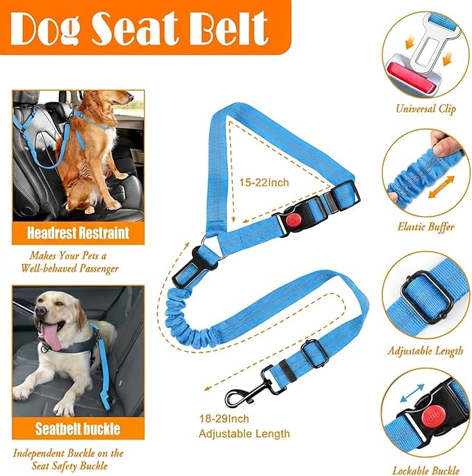No Pull Dog Harness, Collar & Leash Set | Includes Dog Seat Belt, Collapsible Bowls & Poop Bag Dispenser. Ideal for Training, Walking, Hiking. Fits Small to Large Dogs(Blue-L)