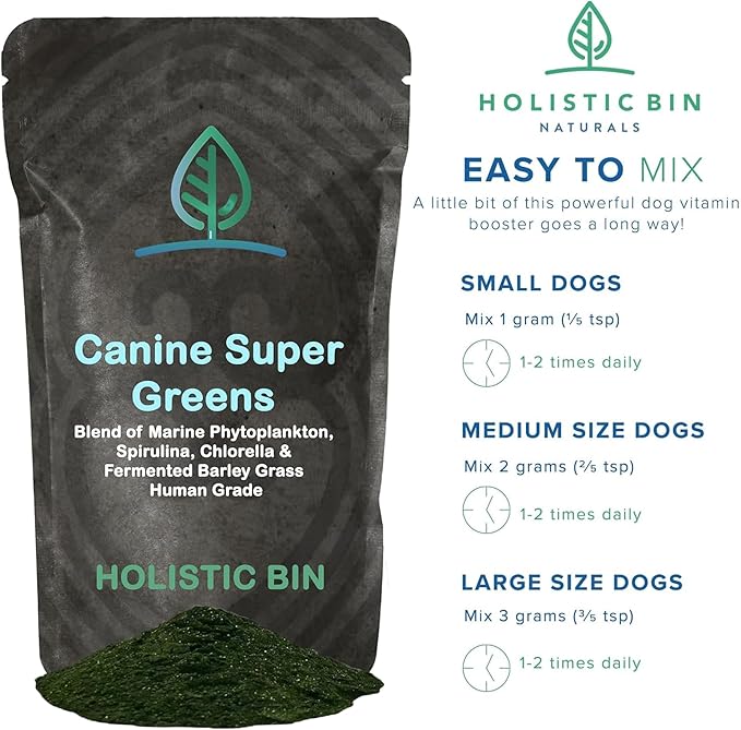 Holistic Bin Canine Super Greens Plant-Based Dog Food Toppers | Nutrient-Rich Supplement Powder | Gut Balance, Joint Strength, Digestion, Fresh Breath & Overall Canine Wellness | Greens Powder (50g)