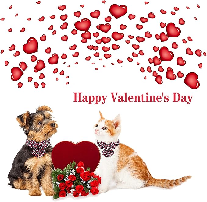 Unique style paws Valentine's Day Dog Collar with Tie Black & Red Heart Puppy Collar Best Gothic Style Gift for Small Medium Large Boys Girls-L