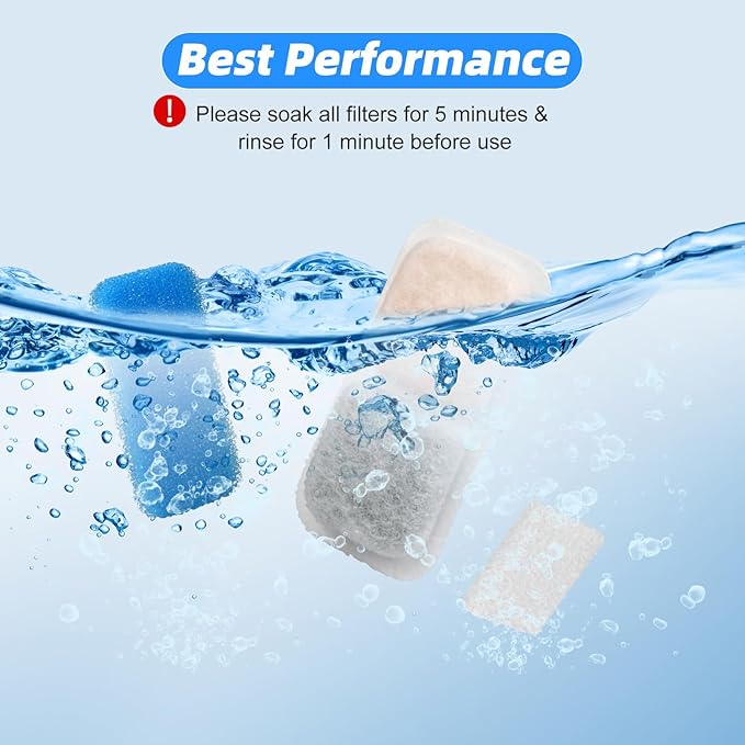 8 Sets Cat Water Fountain Filter Compatible with oneisall 67oz/2L Stainless Steel Cat Water Fountain, Activated Carbon Ion Resin Food Grade PP Cotton, Fresh and Clean