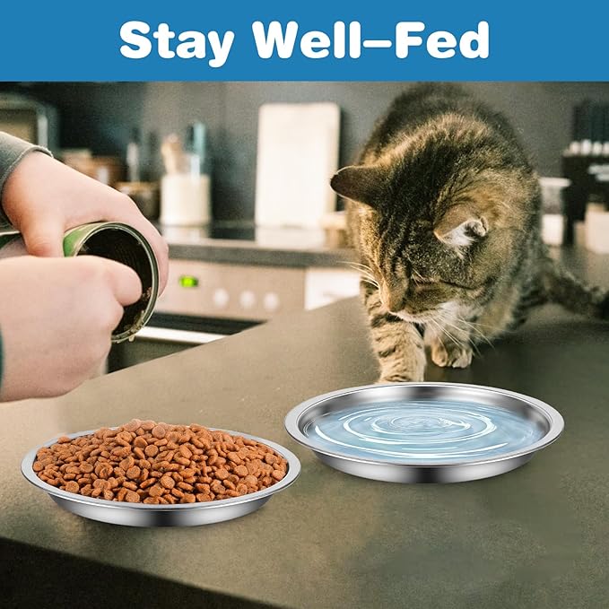 24 Pcs Stainless Steel Cat Bowls, Shallow Cat Dishes for Food and Water Whisker Fatigue Relief Heavy Duty Pet Dish Food Replacement for Small Cats and Dogs(6.4 inches)