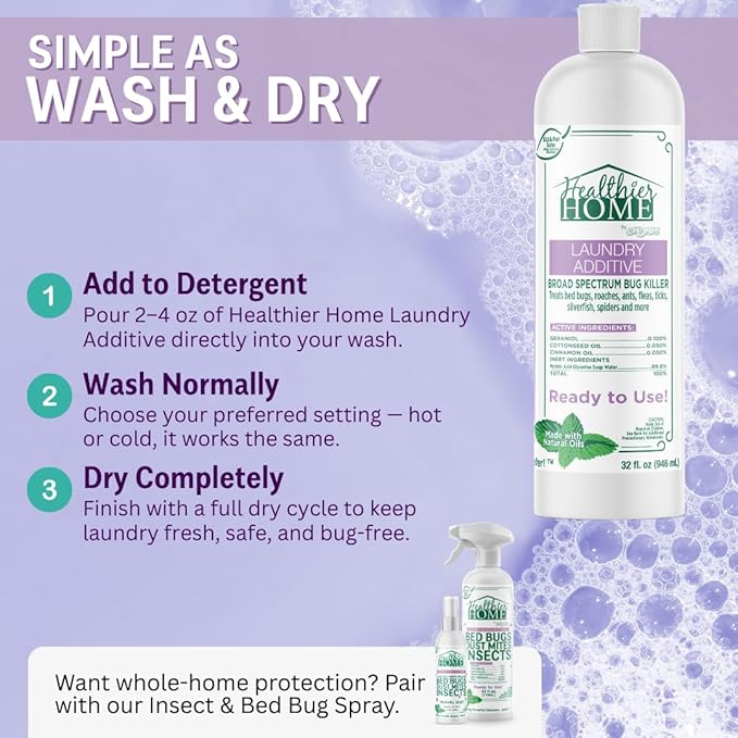 CHOMP! Bed Bug and Pest Liquid Laundry Detergent Additive, Fleas, Ticks, Roaches, Spiders, Ants, Kid and Pet Safe, Plant Based, Residue Free, 32 oz