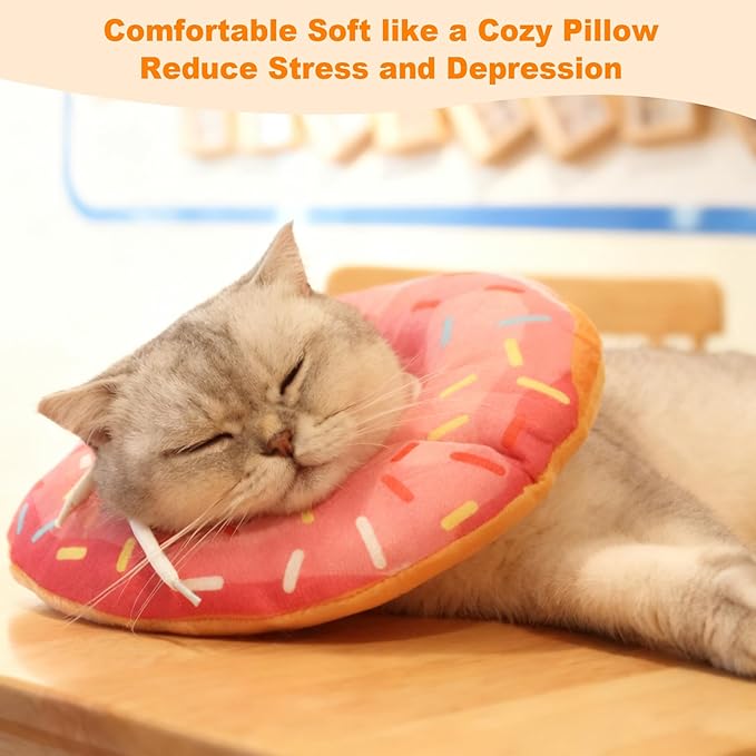 Cat Cone Collar Soft, Comfortable Cat Donut Collar After Surgery, Adjustable Elizabethan Recovery Collars & Cones to Stop Licking, Lightweight Neck Collar Soft Cone for Cats Kitten (Pink, Small)