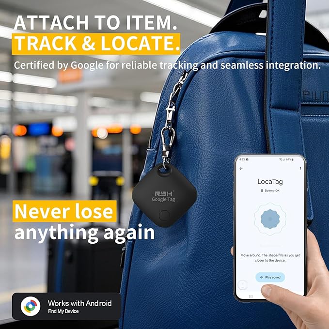 Air Tracker Tag for Android 4 Pack Luggage Tracker Tags 2026Update Works with Google Find Hub App Bluetooth Tracker Key Finder Item Locator for Luggage, Backpack, Suitcases, Replaceable Battery
