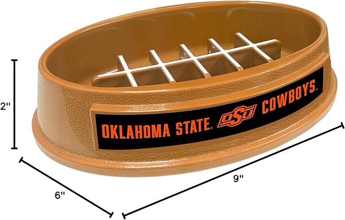 NCAA Super-Bowl - Oklahoma State Cowboys Slow Feeder Dog Bowl. Football Design Slow Feeding Cat Bowl for Healthy Digestion. Non-Slip Pet Bowl for Large & Small Dogs & Cats