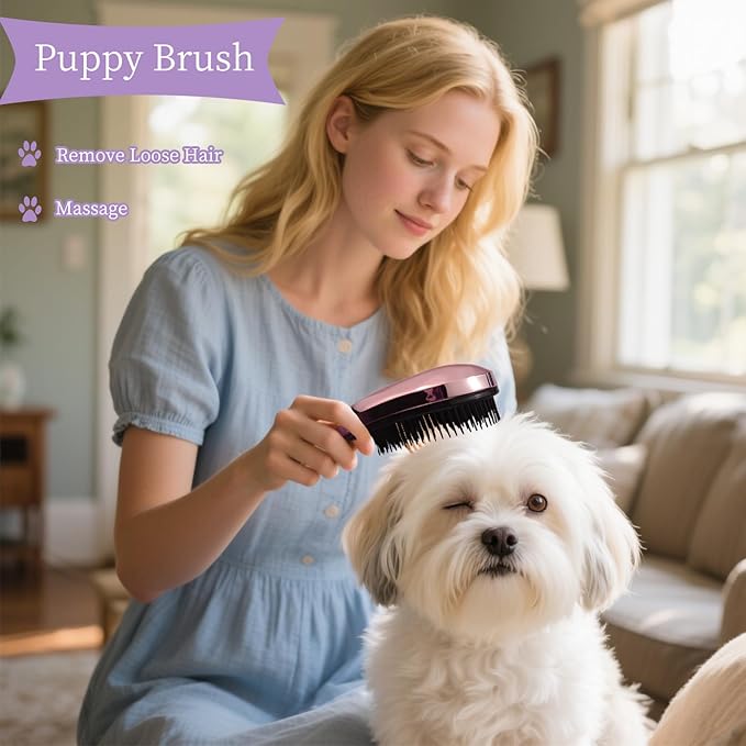 Comma-Shaped Small Dog Brush, Fit for Yorkie, Shih Tzu, Maltese Maltipoo Pomeranian - Gentle Soft Bristles for Effortless Pet Hair Removal, Puppy Essentials (Electroplating Purple)