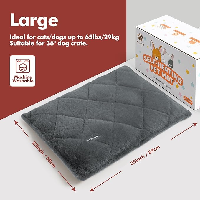 Mora Pets Self Heating Cat Bed Self Warming Cat Bed Thick Thermal Pet Bed Mat 36 x 24 Inches Removable Washable Cover for Outdoor Indoor Cats and Dogs Fur Grey Large