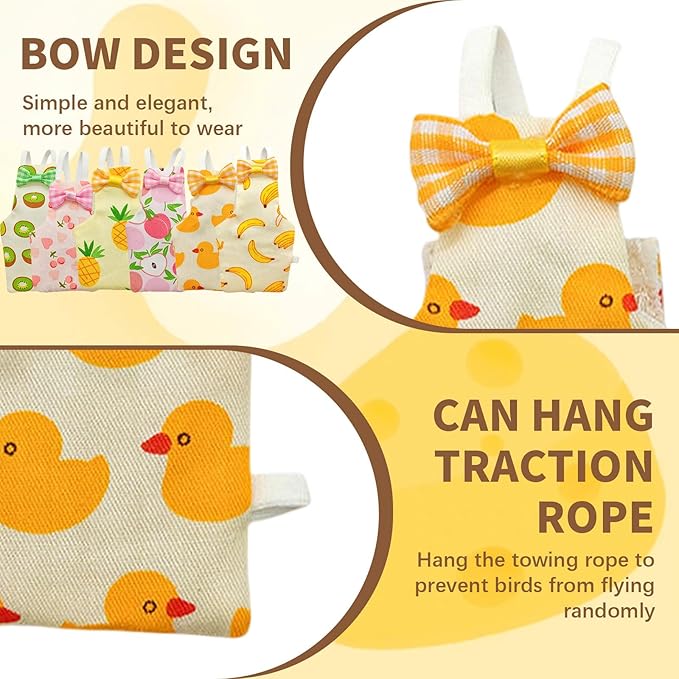 6 PCS Bird Diaper, Parrot Diaper Flight Suit, Cute Pigeon Pants, Waterproof Inner, Reusable, Suitable for Conure, Lovebird‌‌, Parakeet‌, Budgerigar, Pet Chicken&Duck, Guinea Pig