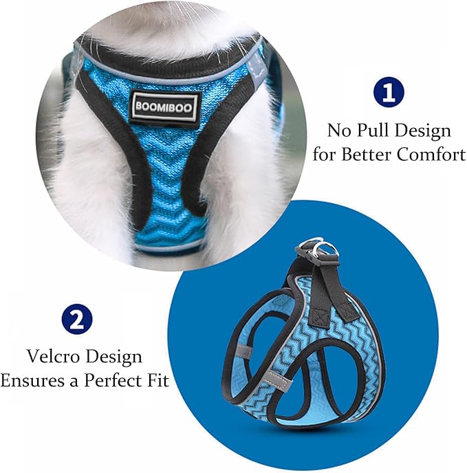 BOOMIBOO Dog Harness with Leash Set, No Pull Adjustable Reflective Step-in Puppy Pet Vest Harnesses for Small Medium Large Dogs and Cats,Black XXS