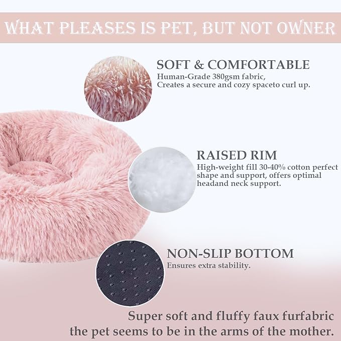Washable Dog & Cat Bed for Ultra Large Small Medium Size Pet, Calming Donut Round Cute Warming Mat House Supply Indoor, 8 Sized Deal Necessity Essential Furniture for Boy Girl Puppy Kitten kitty