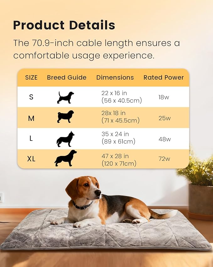 Mora Pets Dog Heating Pad Heated Cat Bed 9 Adjustable Temperature Pet Warming Mat with Timer Auto Power Off Waterproof Heated Pet Blanket 28 Inch for Cats and Dogs Indoor