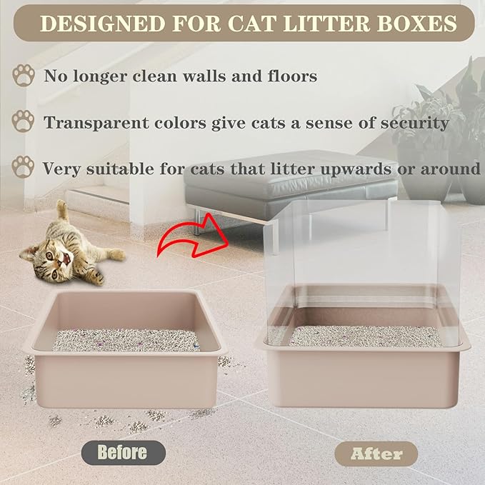 8Pcs Cat Litter Box Pee Shields - Open Top Litter Box Splash Guard Privacy Screen Transparent Easy Clean 14.5 * 11.5in-Box Not Included (8)