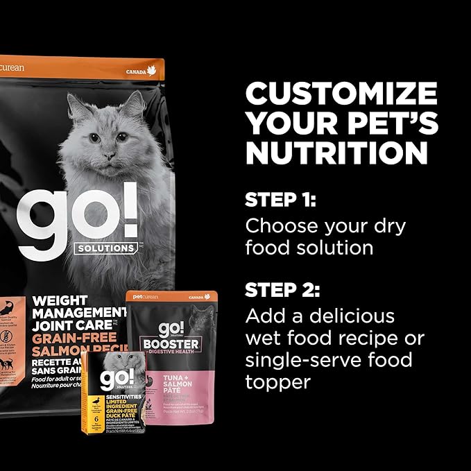 Go! Solutions Weight Management + Joint Care Salmon Grain-Free Dry Cat Food, Premium Kibble for Healthy Dieting in Adults & Seniors, with Natural Sources of Chondroitin for Good Mobility,3 lb Bag