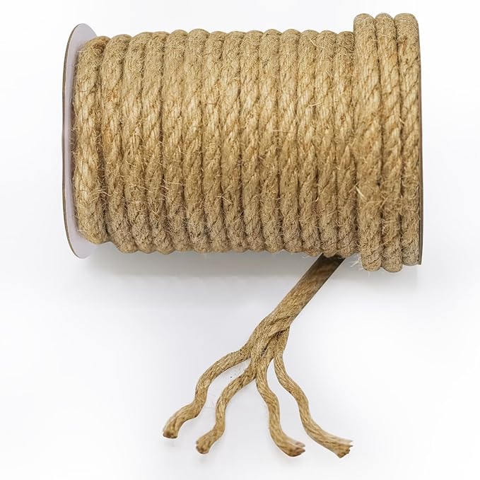 Jute Rope 98 Feet 8mm - Natural Heavy Duty Sisal Twine | Pet-Safe for Cat Scratch Posts, Crafts, Bundling & Hanging (Natural, 8MM-98FT)