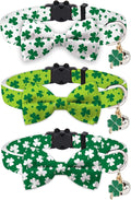 JarThenaAMCS 3 Pcs St. Patrick's Day Cat Collar with Breakaway Bell Bow Tie Green Shamrock Lucky Clover Adjustable Kitten Collars for Spring Irish Girl Boy Cats Small Pet Party
