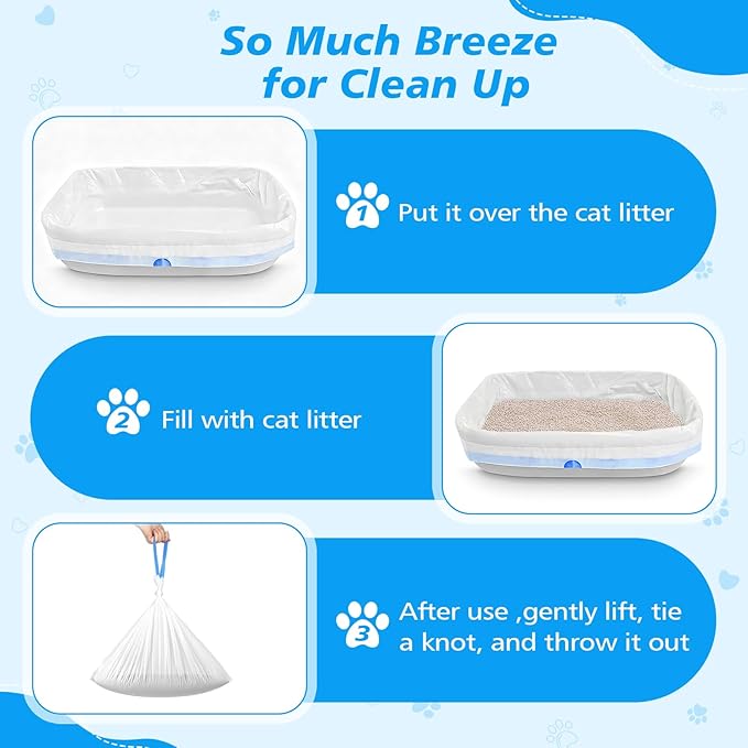 66 Count Jumbo Litter Box Liners 36" X 18",2mil Pre-Separated Cat Litter Bags with Heavy Duty Drawstring,Extra Thick Leakproof Cat Pan Liners for Kitty Box