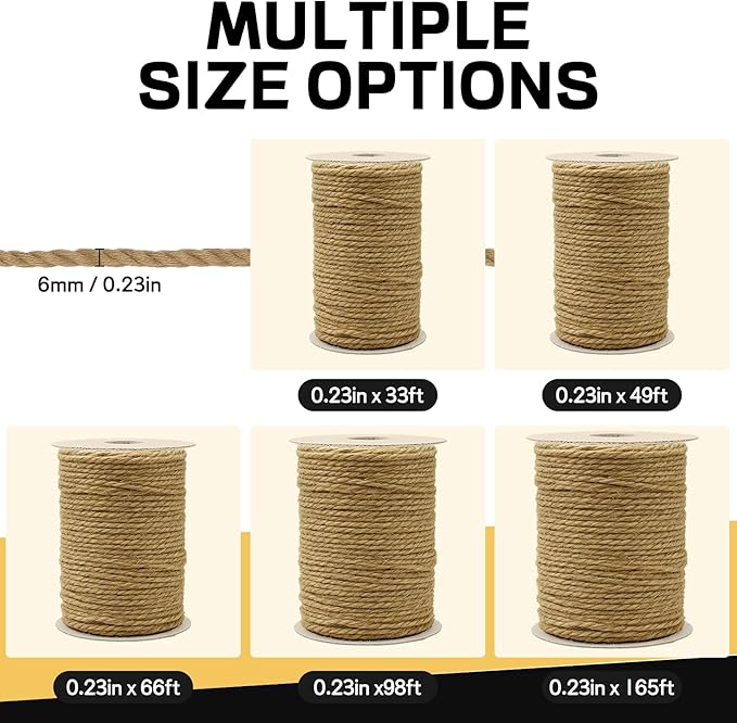 Jute Rope 98 Feet Natural Heavy Duty Sisal Twine | Pet-Safe for Cat Scratch Posts, Crafts, Bundling & Hanging (Natural, 98FT)
