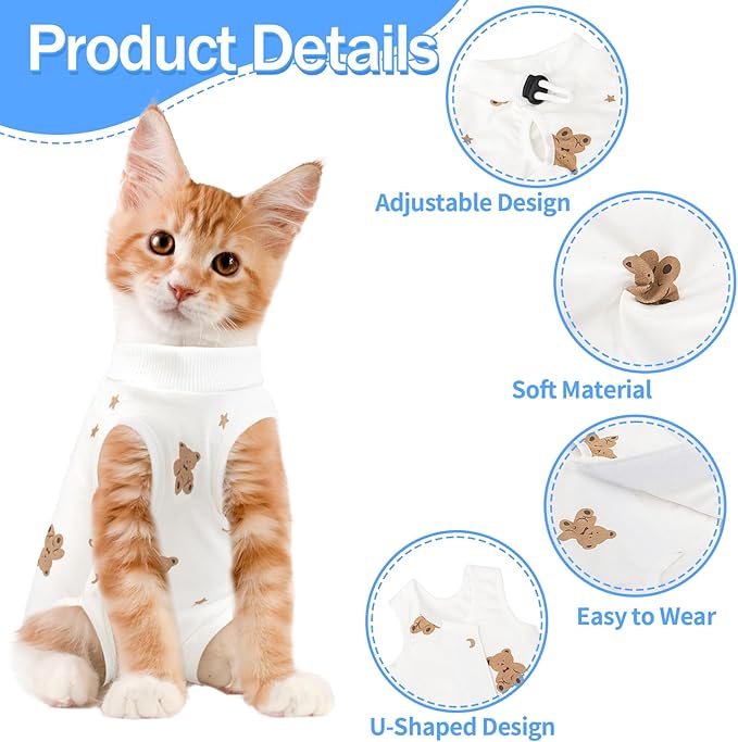 Coppthinktu Cat Recovery Suit Female, Breathable Cat Onesie After Surgery Female for Abdominal Wounds or Skin Diseases, Surgery Recovery Suit Kitten Surgical Onesie After Spay Wear Anti Licking