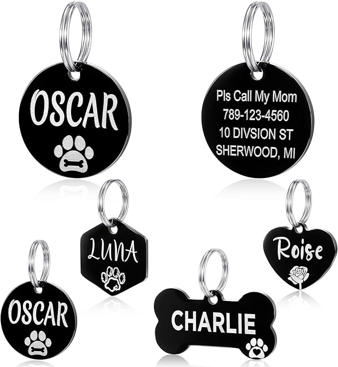 YEHANTI Dog Tags Engraved for Pets - Personalized Dog Tags with Lovely Icons, Durable Stainless Steel Pet ID Tags for Small Large Dogs Cats, Round Custom Dog Name Tags Engraved on Both Sides, Small