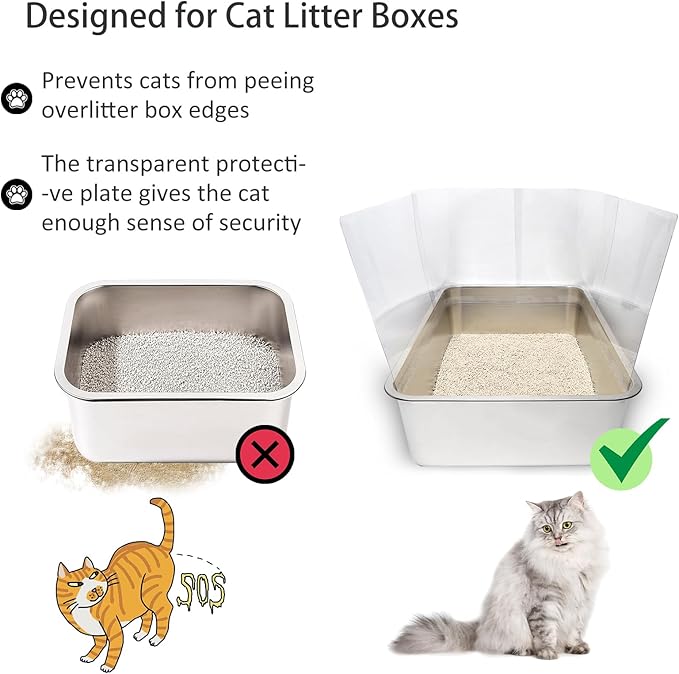 YOILES 4PCS Cat Litter Box Pee Shields,Transparent Easy Clean Splash Guard for Open Top Litter Pan 14.5×11.5in- Litter Box Not Included (4, Clear)