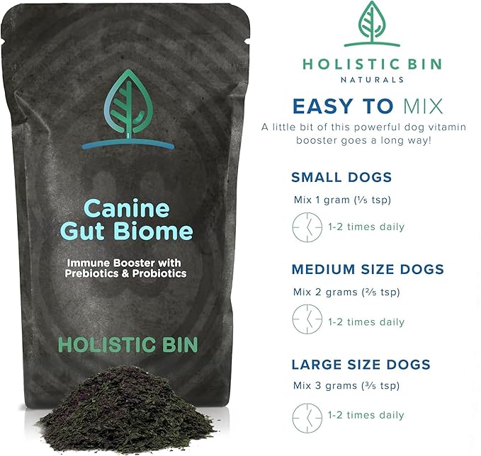 Holistic Bin Canine Gut Biome Blend | Nutrient-Rich Dog Food Toppers | Plant-Based Supplements for Pets Digestion | Probiotic & Prebiotics Canine Daily Overall Wellness Essentials | | Gut Biome (50g)