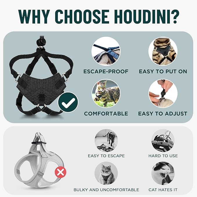 Houdini™ Escape Proof Cat Harness and Leash Set by OutdoorBengal – Turquoise, Medium Cat Harness for Walking